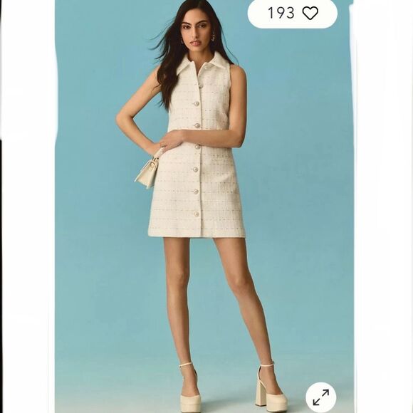 NEW Anthropologie Hutch Sleeveless‎ pearl button Tweed Dress Size 14 - Picture 1 of 14